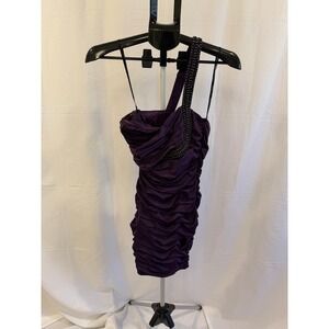 Nikibiki Purple One Shoulder Ruched Beaded Bodycon Party Cocktail‎ Dress